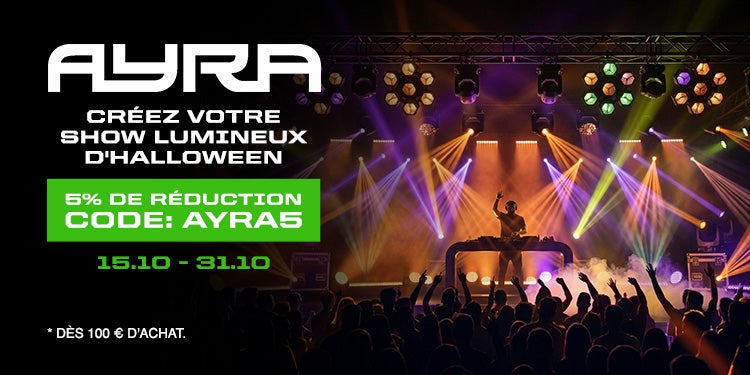 Ayra&nbsp;: créez votre show lumineux d'Halloween. 5&nbsp;% de réduction avec le code AYRA5 du 15.10 au 31.10, dès 100&nbsp;€ d'achat